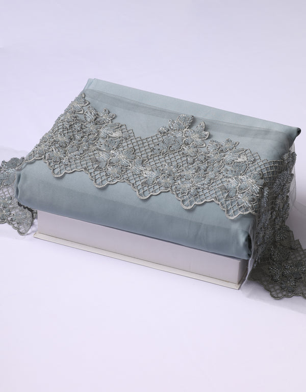 Beaded Border Lace Mix and Match - (Blueish Grey) + Satin (Powder Blue)